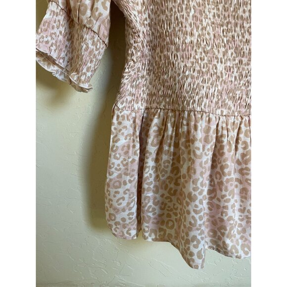 New! Nine West Size Large Smocked Peasant Top Leopard Animal Cheetah Print Short - Picture 5 of 8
